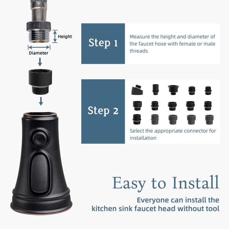 iFealClear Kitchen Faucet Replacement Head, Pull Down Spray Head 3 Modes Kitchen Faucet Sprayer Head Replacement Compatible with Moen, Delta, Kohler, 15 Adapters, Oil Rubbed Bronze - Image 5